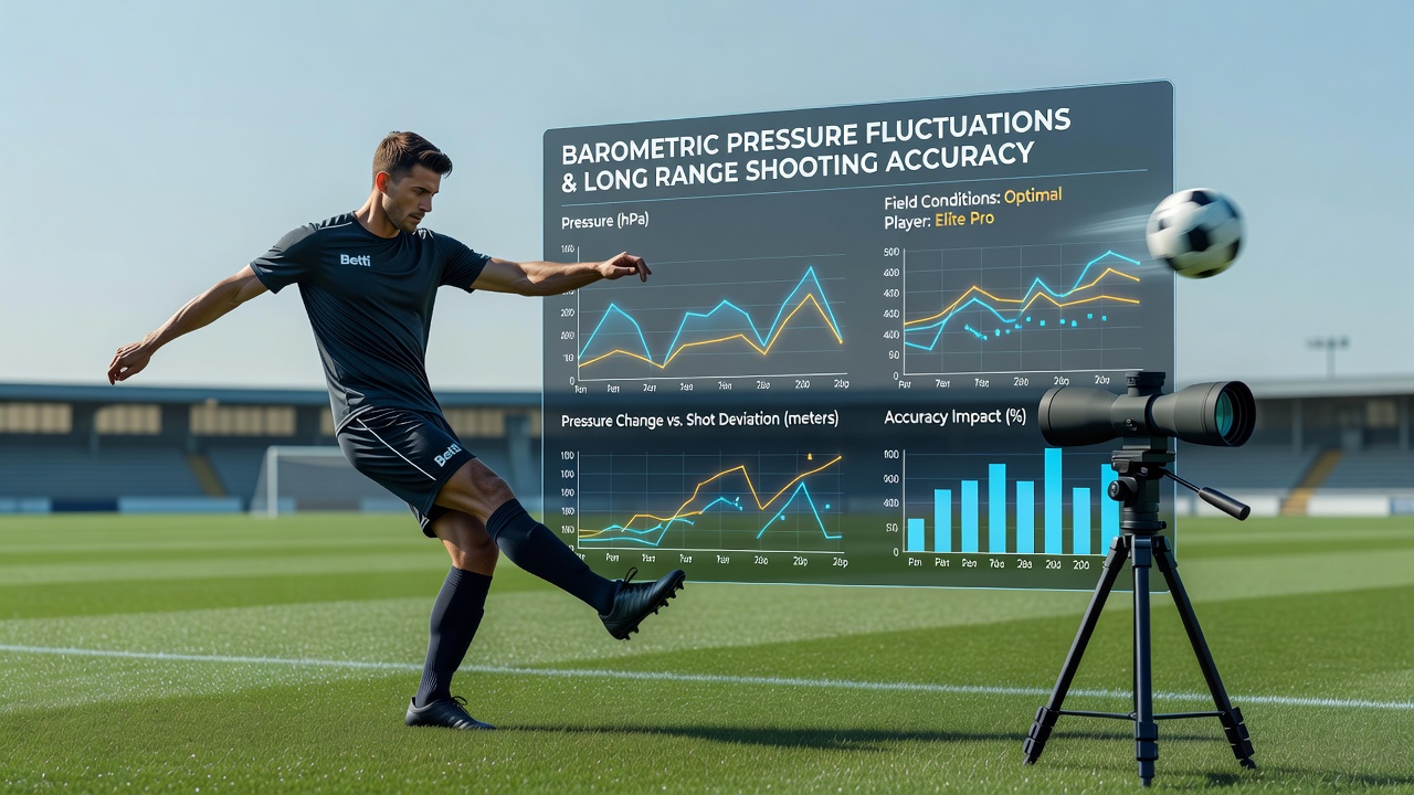 Soccer match in progress with overlaid weather data graphics showing pressure readings