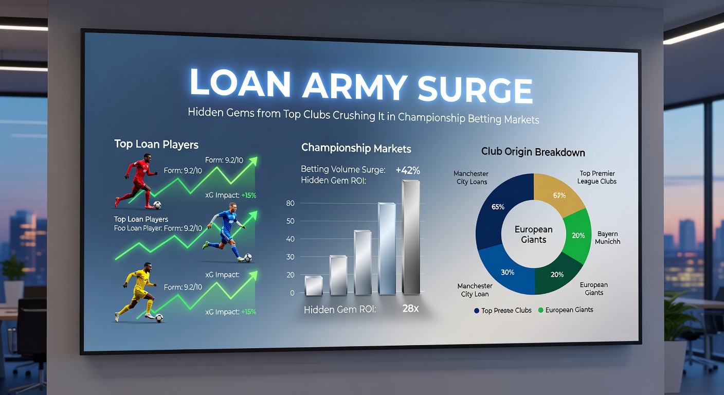 Data visualization chart showing goal contributions from loan players versus permanent squad members in the EFL Championship, with bars highlighting surges in April performances