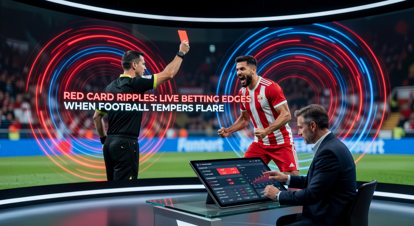 Live betting interface showing dramatic odds changes after a red card, with goal markets tightening and card bets lengthening