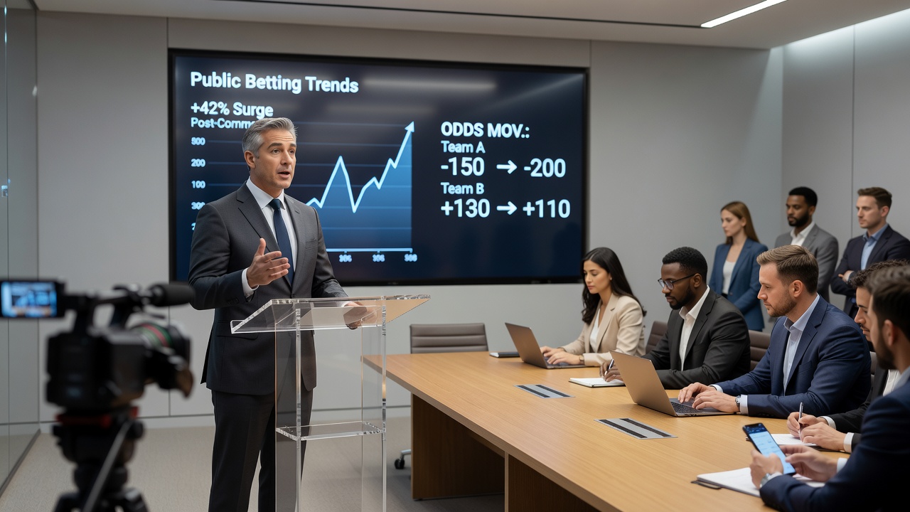 Close-up of betting terminal showing live odds changes after a manager's press conference statement